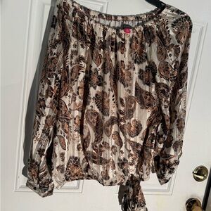 Vince Camuto Cream and Brown Paisley Off-Shoulder Blouse
